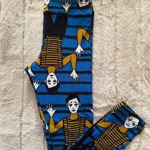 LuLaRoe Blue and Gold Mime Print Leggings